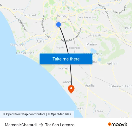Marconi/Gherardi to Tor San Lorenzo map