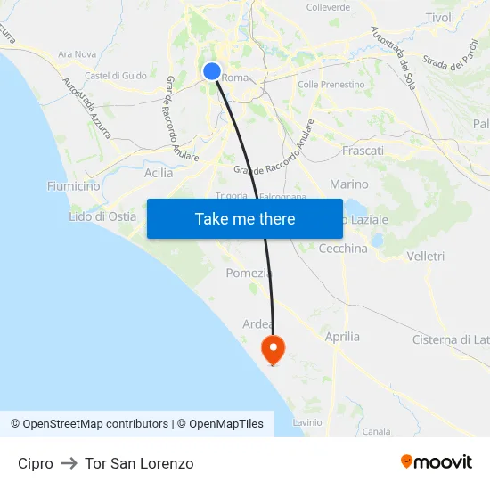 Cipro to Tor San Lorenzo map