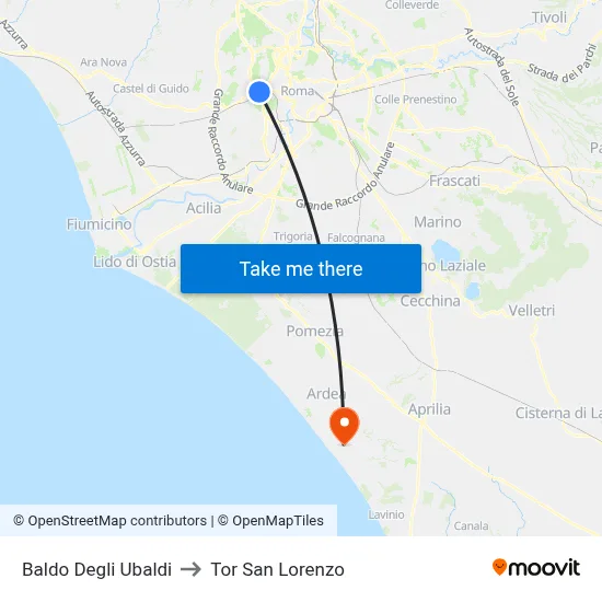 Baldo Degli Ubaldi to Tor San Lorenzo map