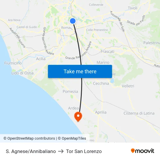 St. Agnes/Annibaliano to Tor San Lorenzo map