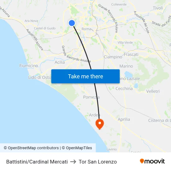 Battistini/Cardinal Mercati to Tor San Lorenzo map