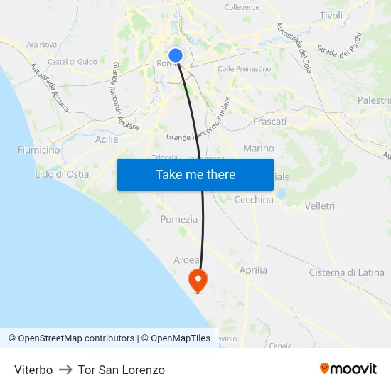 Viterbo to Tor San Lorenzo map