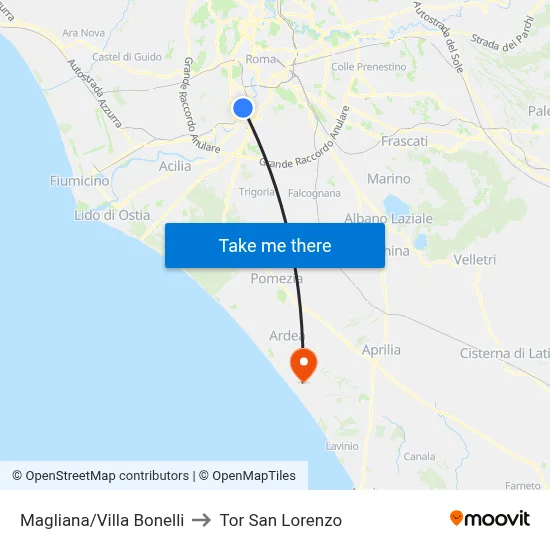 Magliana/Villa Bonelli to Tor San Lorenzo map