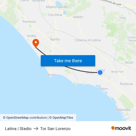Latina | Stadio to Tor San Lorenzo map