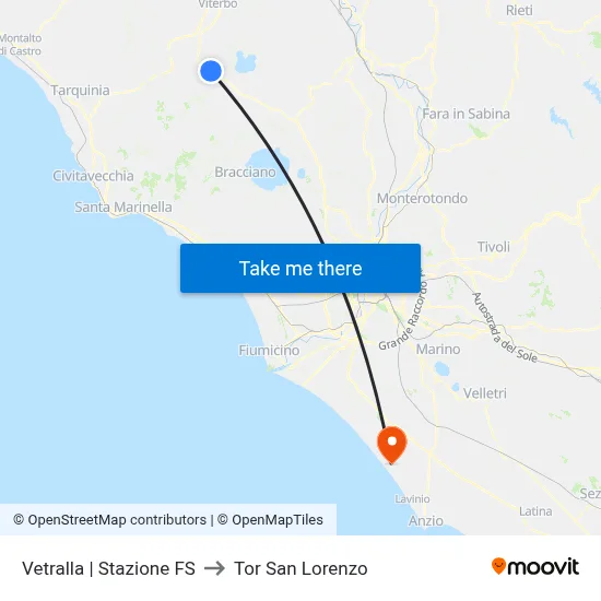 Vetralla | Railway Station to Tor San Lorenzo map