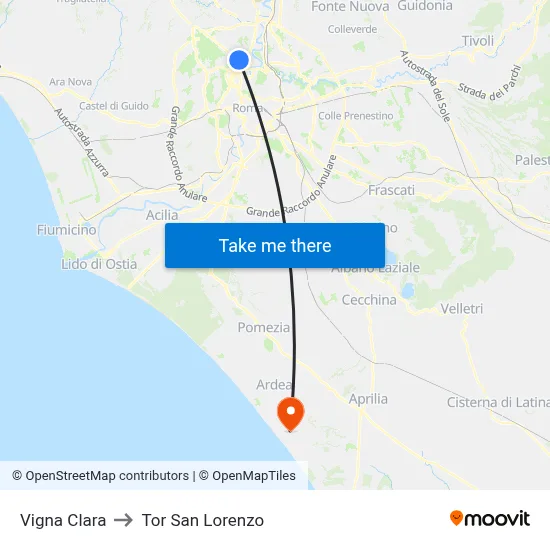 Vigna Clara to Tor San Lorenzo map