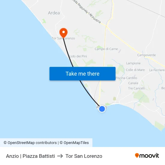 Battisti Square - Anzio to Tor San Lorenzo map