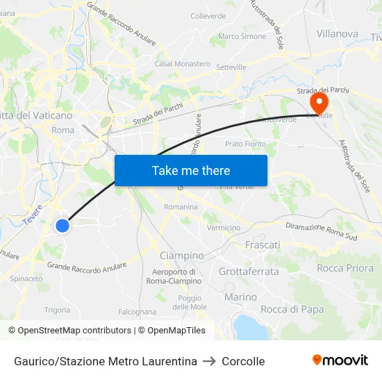 Gaurico/Laurentina Metro Station to Corcolle map