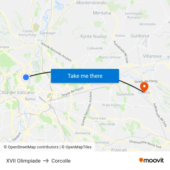 XVII Olympics to Corcolle map