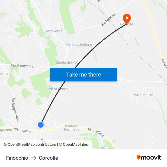 Finocchio to Corcolle map