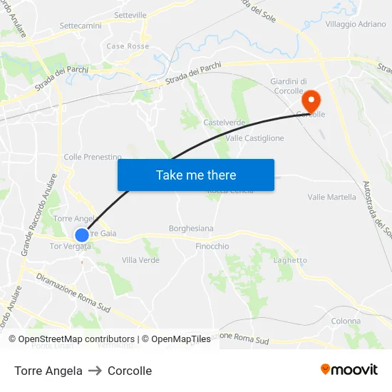 Torre Angela to Corcolle map