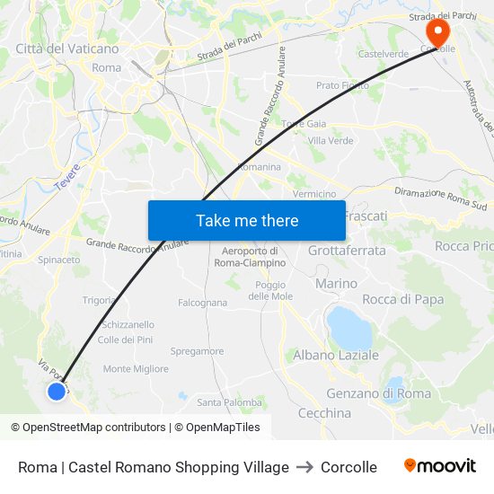 Roma | Castel Romano Shopping Village to Corcolle map