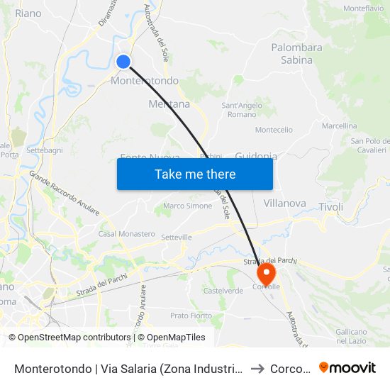 Monterotondo | Via Salaria (Zona Industriale) to Corcolle map