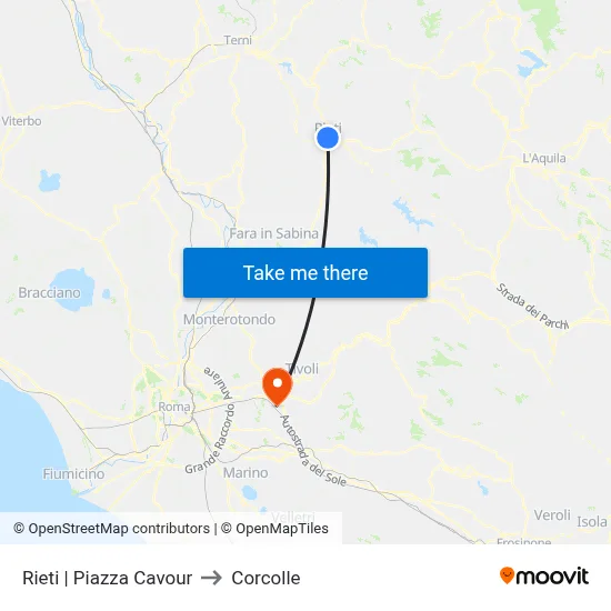 Rieti Cavour Square to Corcolle map