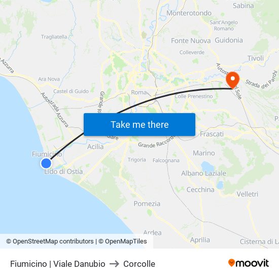 Fiumicino | Viale Danubio to Corcolle map