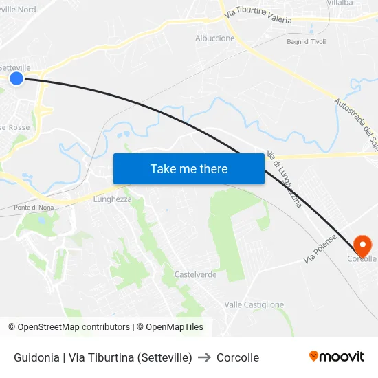 Guidonia - Via Tiburtina (Setteville) to Corcolle map