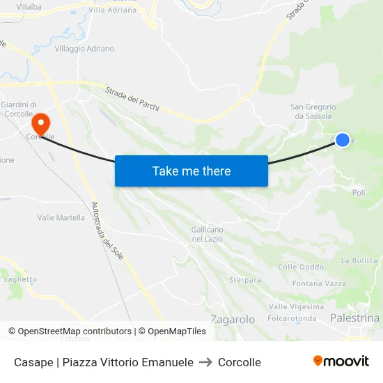 Casape | Piazza Vittorio Emanuele to Corcolle map