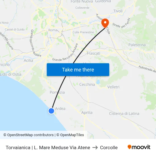 Torvaianica | Meduse Seafront Athens Street to Corcolle map