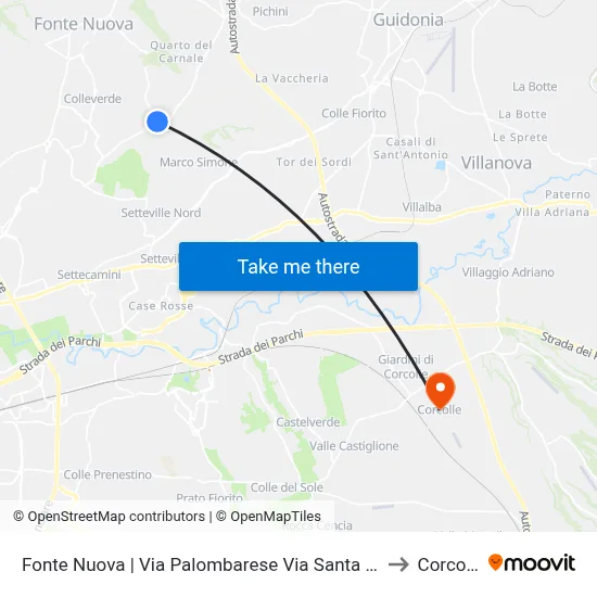 Via Palombarese - Via Santa Lucia, Fonte Nuova to Corcolle map