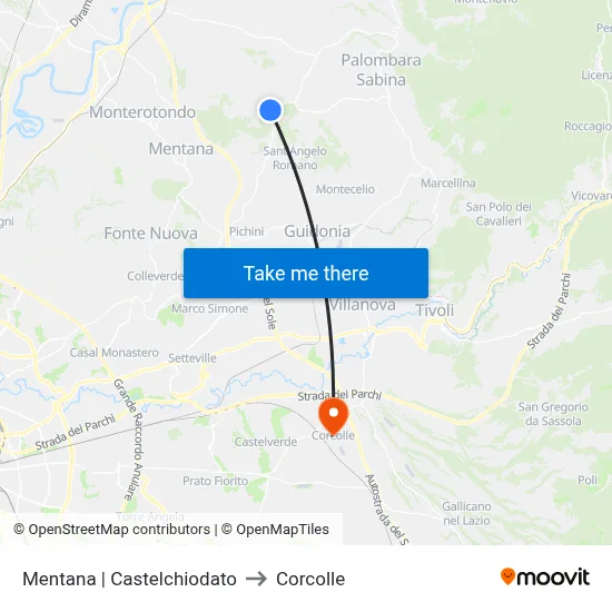 Mentana via Castelchiodato to Corcolle map