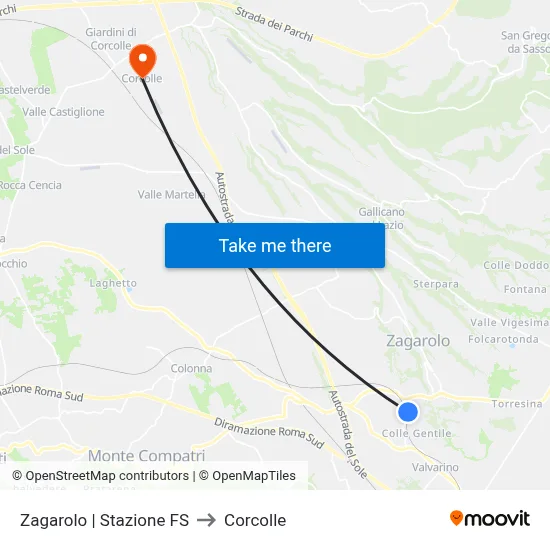 Zagarolo | Railway Station to Corcolle map