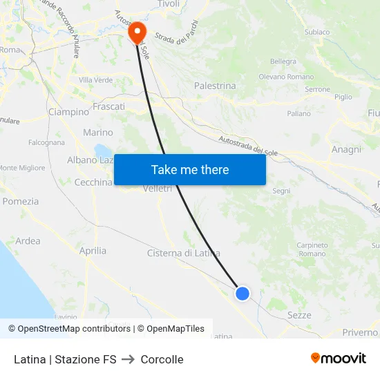 Latina | Railway Station to Corcolle map