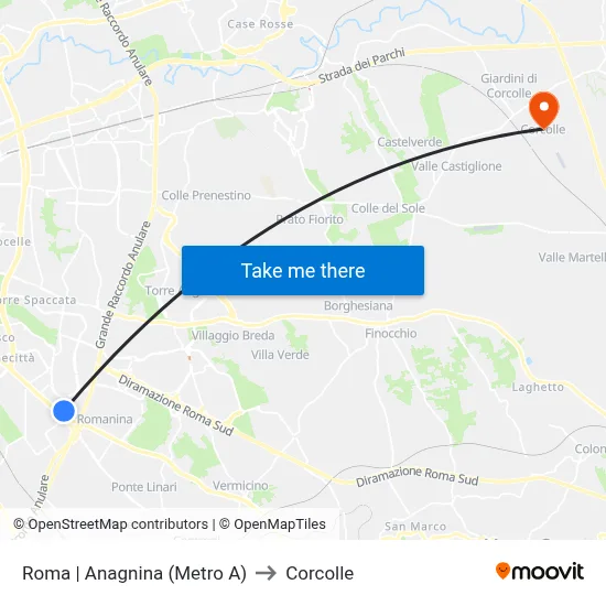 Rome | Anagnina (Metro A) to Corcolle map