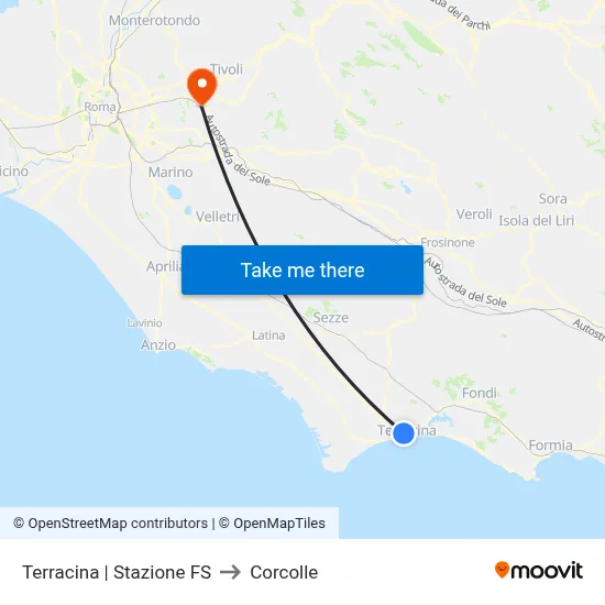 Terracina Railway Station to Corcolle map