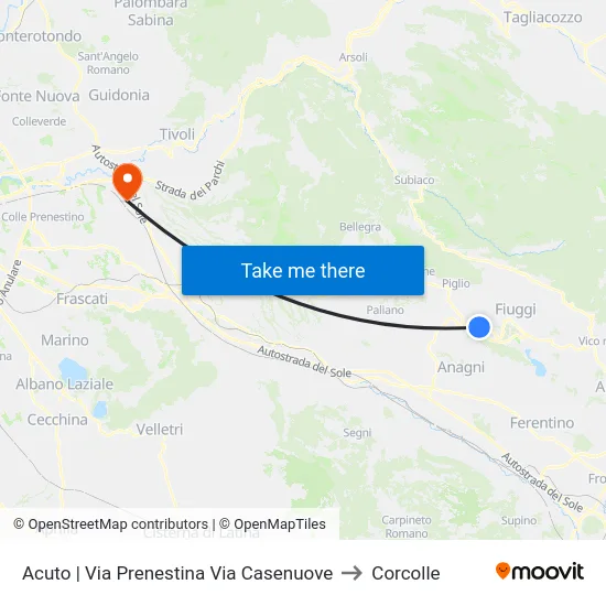 Acuto | Via Prenestina Via Casenuove to Corcolle map