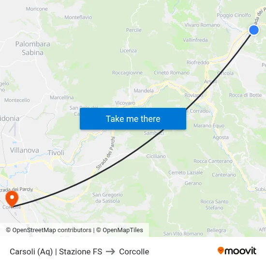 Carsoli | Railway Station to Corcolle map