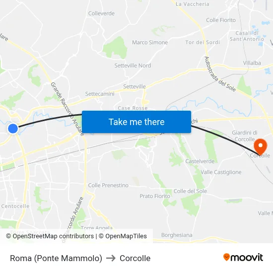 Rome (Ponte Mammolo) to Corcolle map
