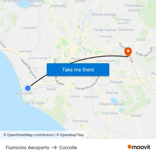 Fiumicino Aeroporto to Corcolle map