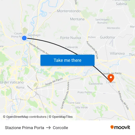 Prima Porta Station to Corcolle map