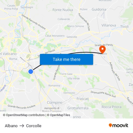 Albano to Corcolle map