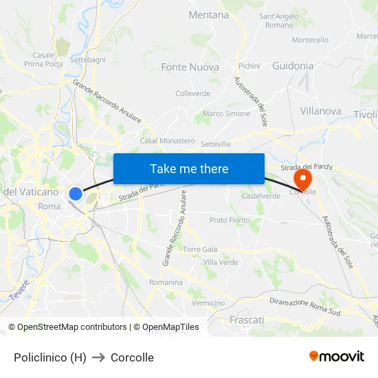 Policlinico (H) to Corcolle map
