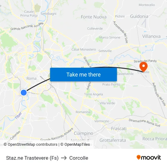 Trastevere Station (Rail) to Corcolle map