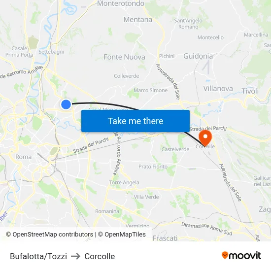 Bufalotta/Tozzi to Corcolle map
