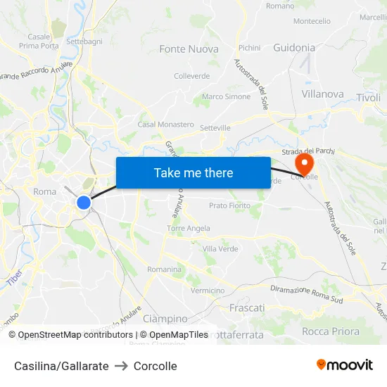 Casilina/Gallarate to Corcolle map