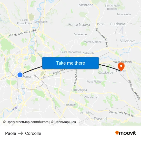 Paola to Corcolle map