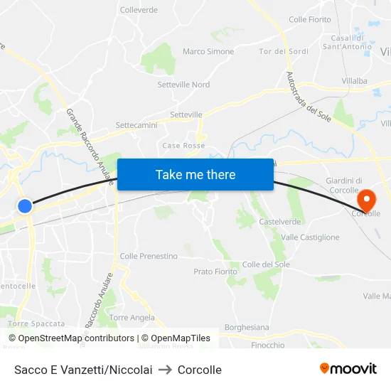 Sacco E Vanzetti/Niccolai to Corcolle map