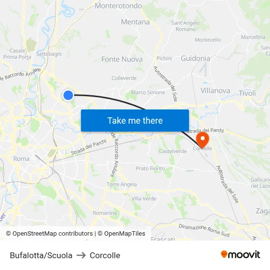 Bufalotta/School to Corcolle map