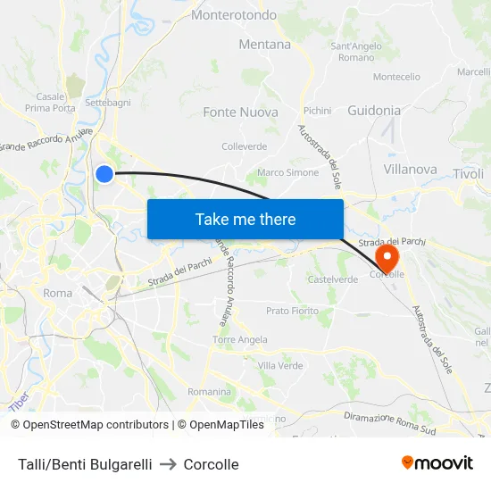 Talli/Benti Bulgarelli to Corcolle map
