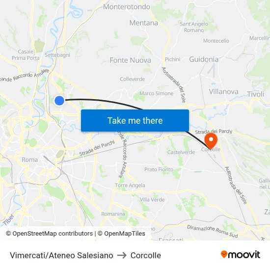 Vimercati/Ateneo Salesiano to Corcolle map