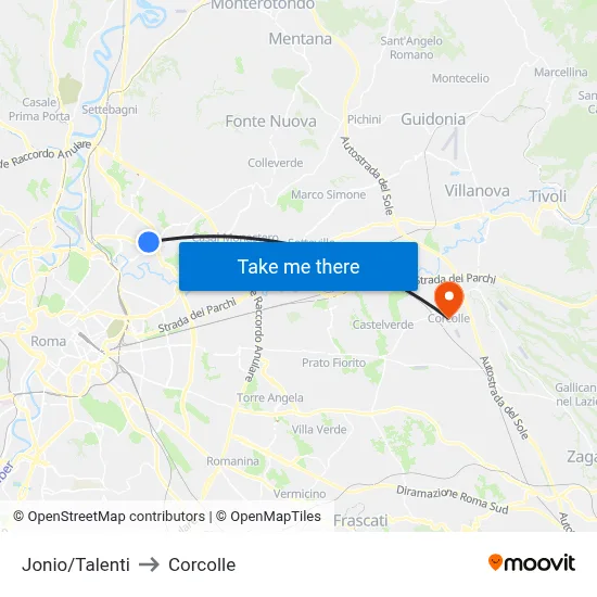 Jonio/Talenti to Corcolle map