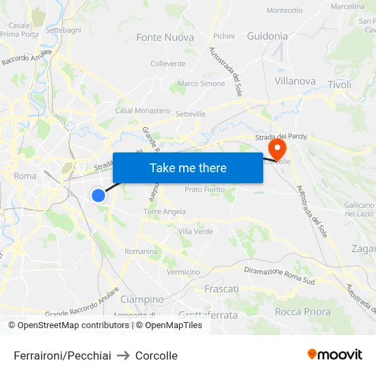 Ferraironi/Pecchiai to Corcolle map