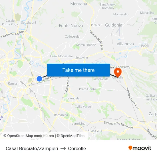 Casal Bruciato/Zampieri to Corcolle map
