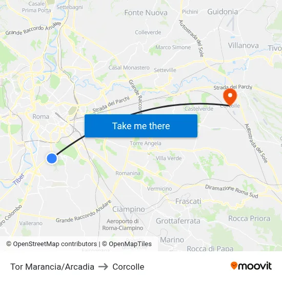 Tor Marancia/Arcadia to Corcolle map