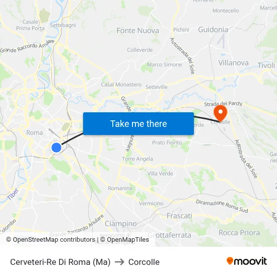 Cerveteri-Re Di Roma (Ma) to Corcolle map