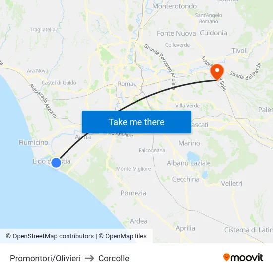 Promontori/Olivieri to Corcolle map