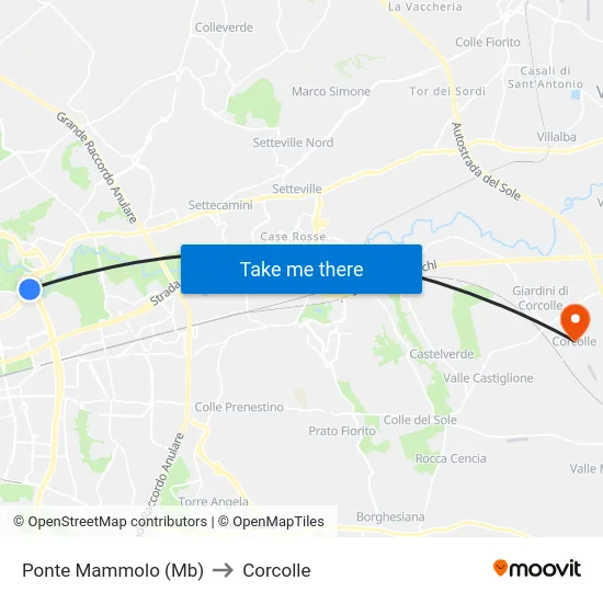 Ponte Mammolo (Mb) to Corcolle map